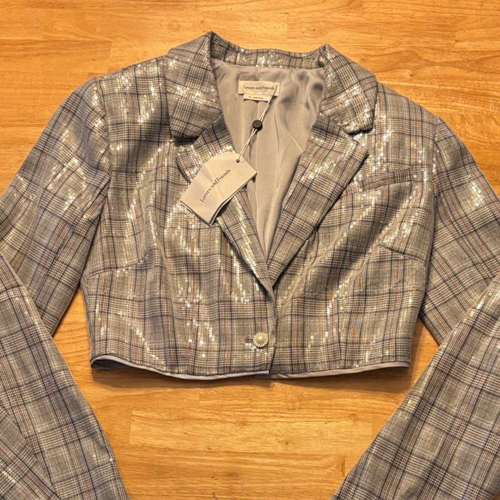 Lovers + Friends Silver Plaid Sequin Blazer